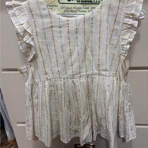 THML Ivory and Gold Ruffle Sleeve Blouse